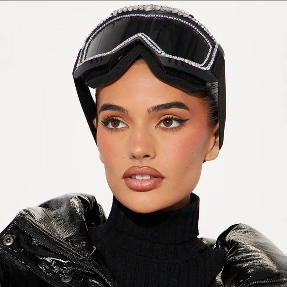 Crystal Embellished Black Ski Goggles - Picture 2 of 6